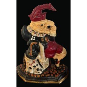 Vintage Cast Iron Jester Doorstop Hand-Painted Black/Red 9 Inches Tall * C06-s